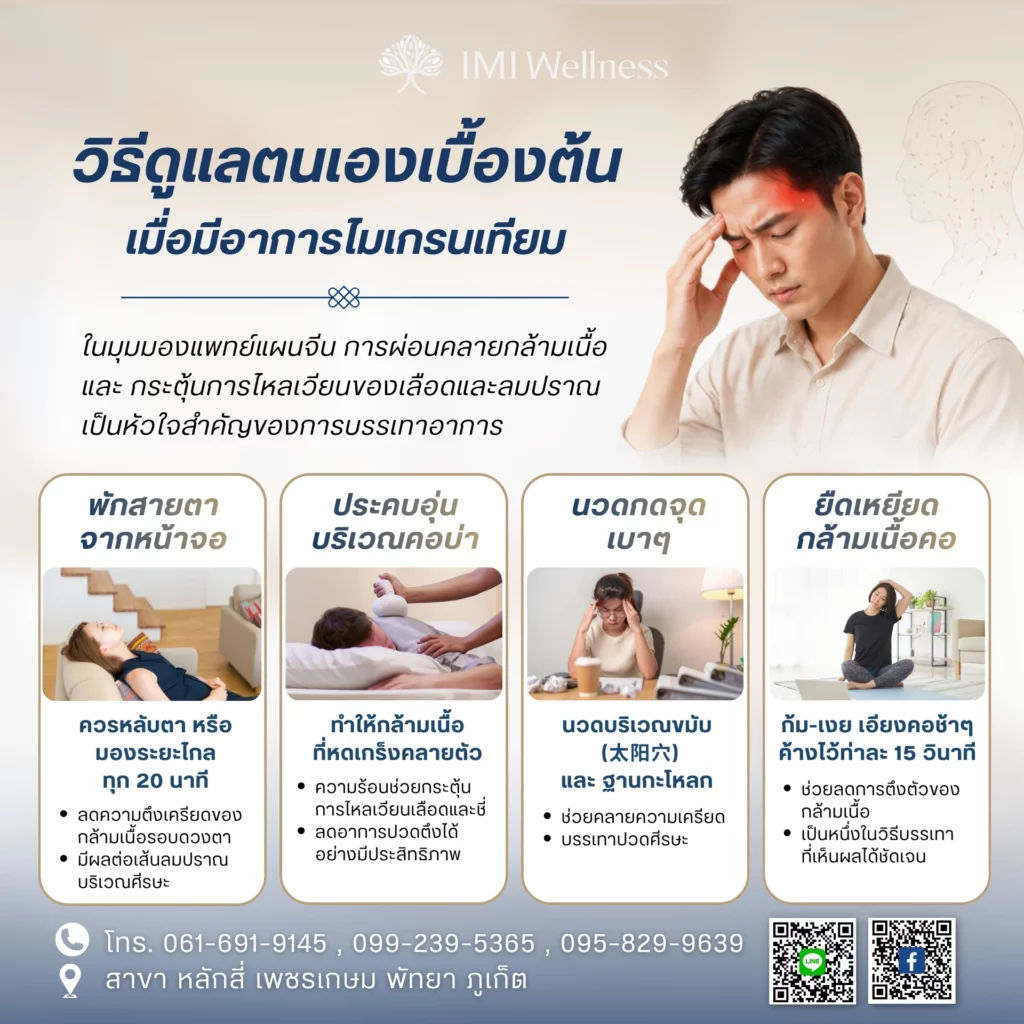 วิธีดูแลตนเองเบื้องต้นเมื่อมีอาการไมเกรนเทียม