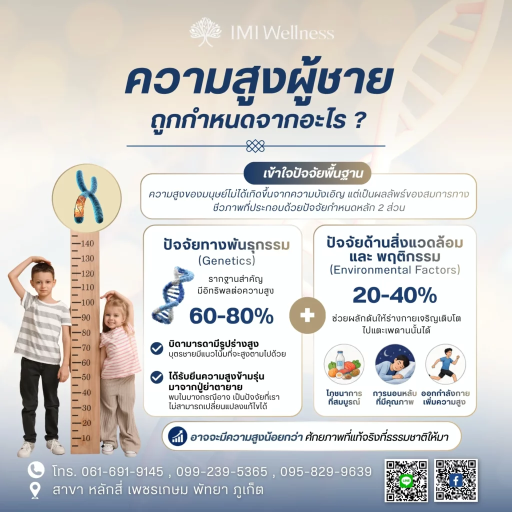 อินโฟกราฟิกพันธุกรรมและปัจจัยแวดล้อมที่กำหนดความสูงของผู้ชาย