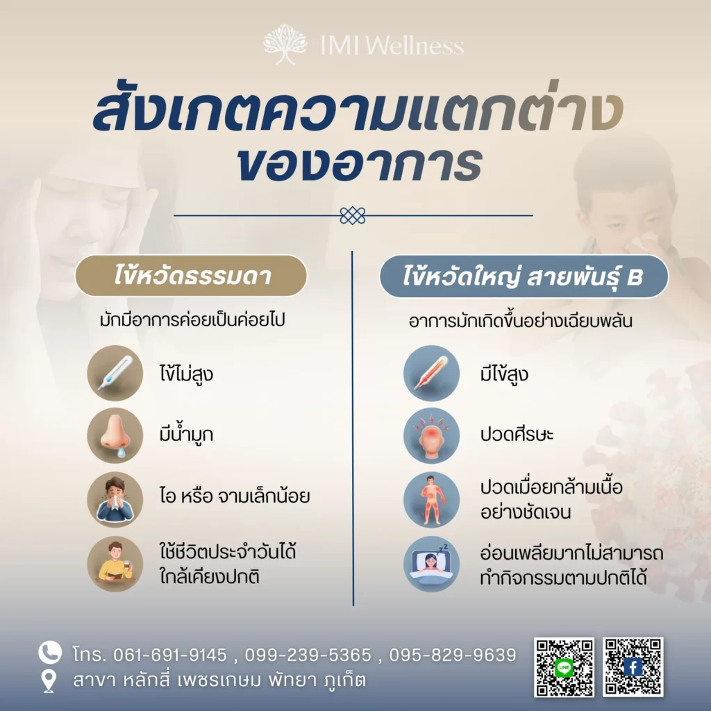 อินโฟกราฟิกเปรียบเทียบไข้หวัดธรรมดากับไข้หวัดใหญ่สายพันธุ์ B